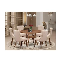 Luxe by East West Furniture 7 Piece Dining Set For 6 Contains 48"" Round Table In Light Tan Color