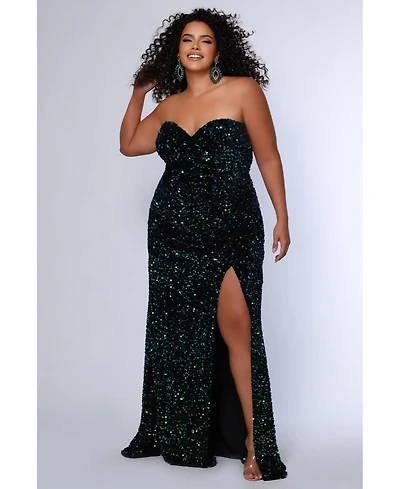Sydney's Closet Women's Peacock Sequin Velvet Fitted Formal