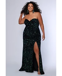 Sydney's Closet Women's Peacock Sequin Velvet Fitted Formal