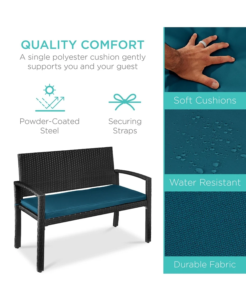 Best Choice Products 2-Person Outdoor Wicker Bench Garden Patio Porch Furniture w/ 700lb Capacity, Cushion