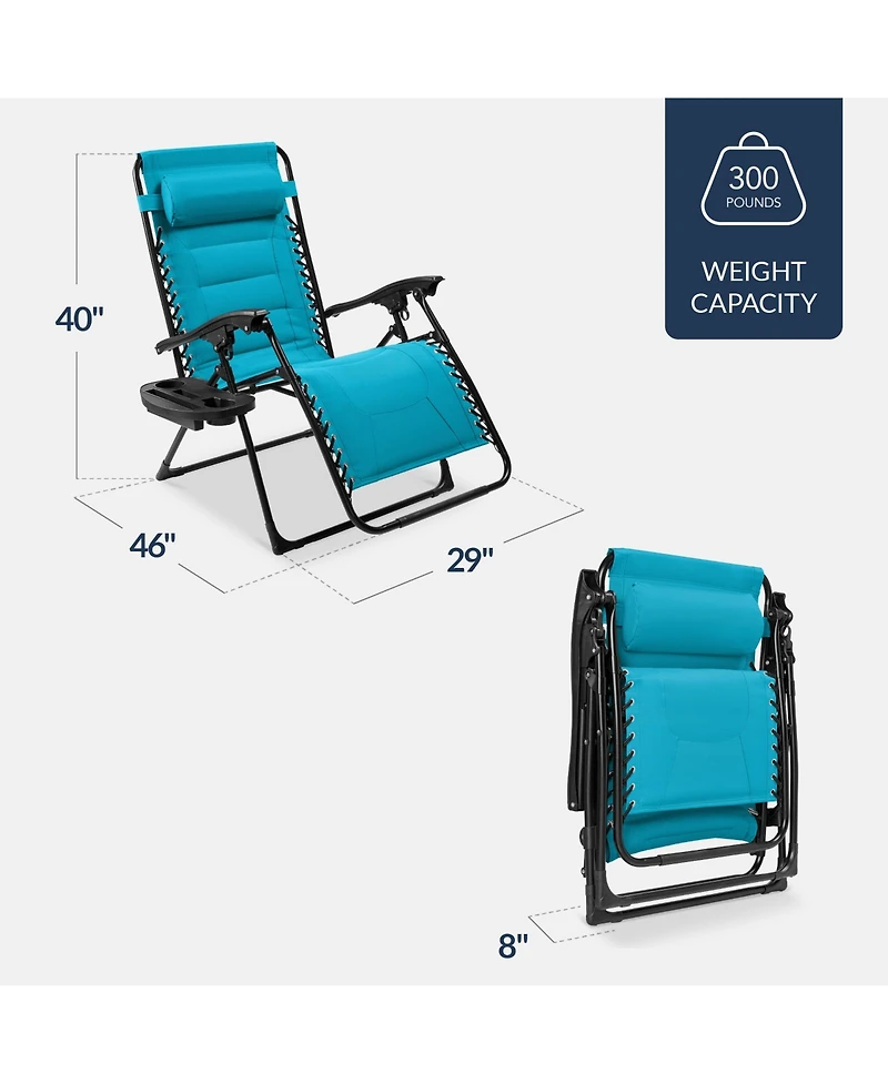 Best Choice Products Oversized Padded Zero Gravity Chair, Folding Outdoor Patio Recliner w/ Side Tray