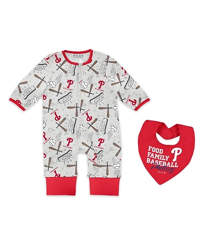 Wear by Erin Andrews Baby Boys and Girls Heather Gray Philadelphia Phillies Sleep Play Full-Zip Sleeper Bib Set