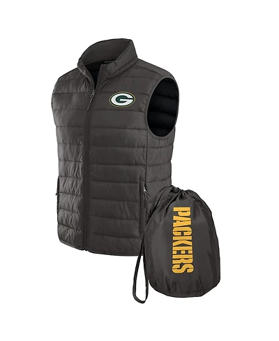 Fanatics Men's Black Green Bay Packers Packable Full-Zip Vest with Travel Bag