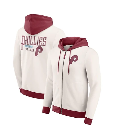 Fanatics Men's Cream Philadelphia Phillies Polar Fleece Full-Zip Hoodie