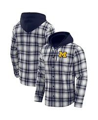 Fanatics Men's Navy Michigan Wolverines Plaid Flannel Quilted Full-Snap Hooded Shacket