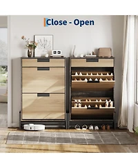 gaomon Shoe Storage Organizer with 2 Flip Drawers and 1 Drawer, Freestanding Narrow Shoe Rack, Shoe Storage Organizer with 3-Tier Adjustable Shelves,