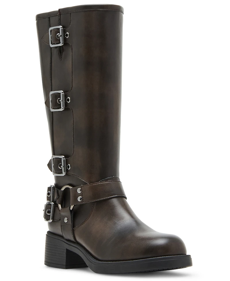 Madden Girl Women's Clarraa Buckled Knee-High Moto Boots