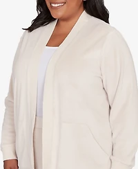 Alfred Dunner Plus Calm Luxe Open Front Rib Trim Cardigan