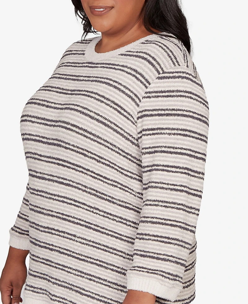 Alfred Dunner Plus Calm Luxe Eyelash Striped Knit Top