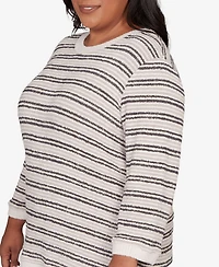 Alfred Dunner Plus Calm Luxe Eyelash Striped Knit Top