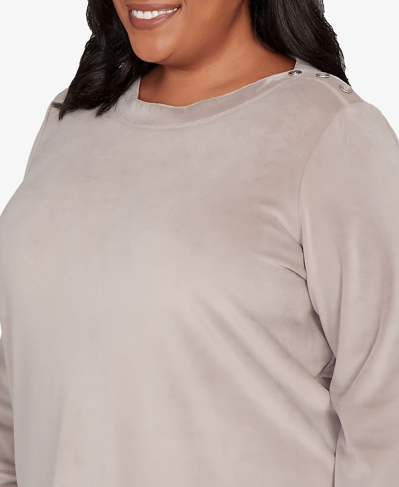 Alfred Dunner Plus Calm Luxe Shoulder Button Top