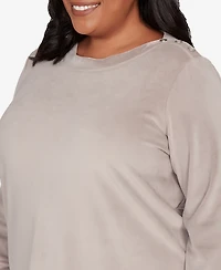 Alfred Dunner Plus Calm Luxe Shoulder Button Top