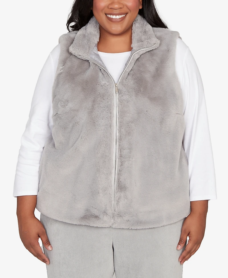 Alfred Dunner Plus Stockbridge Plush Zip Front Vest Jacket