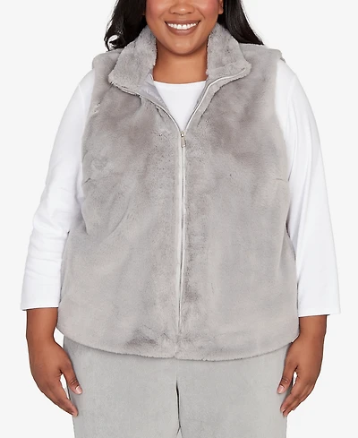 Alfred Dunner Plus Stockbridge Plush Zip Front Vest Jacket