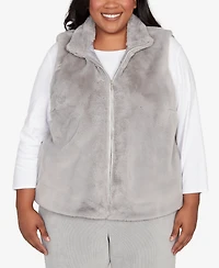 Alfred Dunner Plus Stockbridge Plush Zip Front Vest Jacket