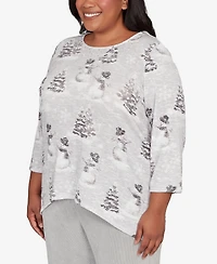 Alfred Dunner Plus Stockbridge Playful Snowmen Scene Knit Top