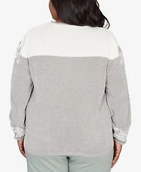 Alfred Dunner Plus Stockbridge Snowflake Embroidery Chenille Sweater