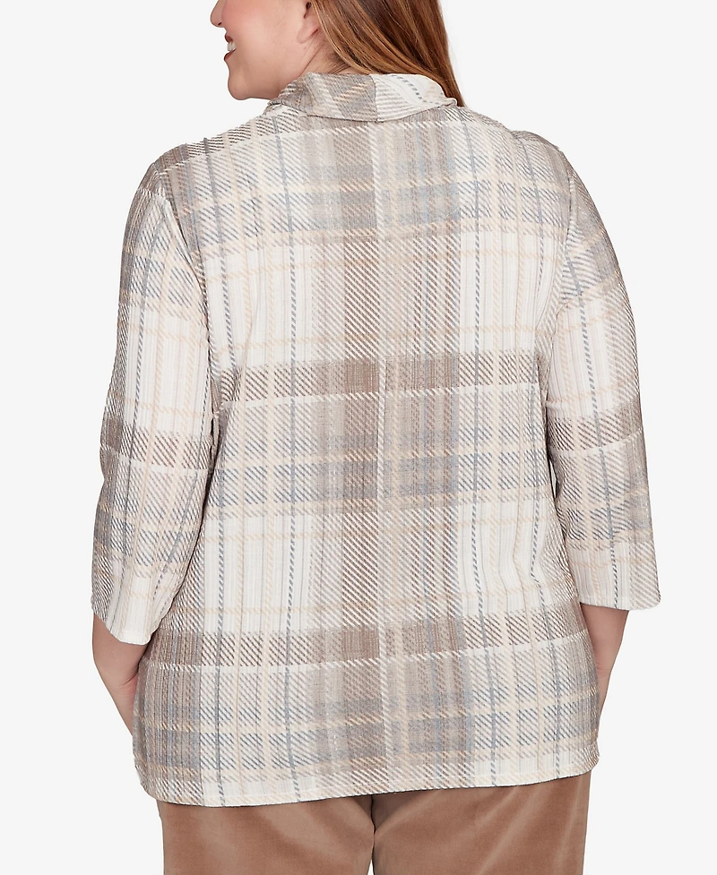 Alfred Dunner Plus Vienna Draped Cowl Neckline Plaid Knit Top