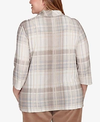 Alfred Dunner Plus Vienna Draped Cowl Neckline Plaid Knit Top