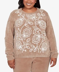 Alfred Dunner Plus Vienna Stitched Leaf Detail Chenille Sweater