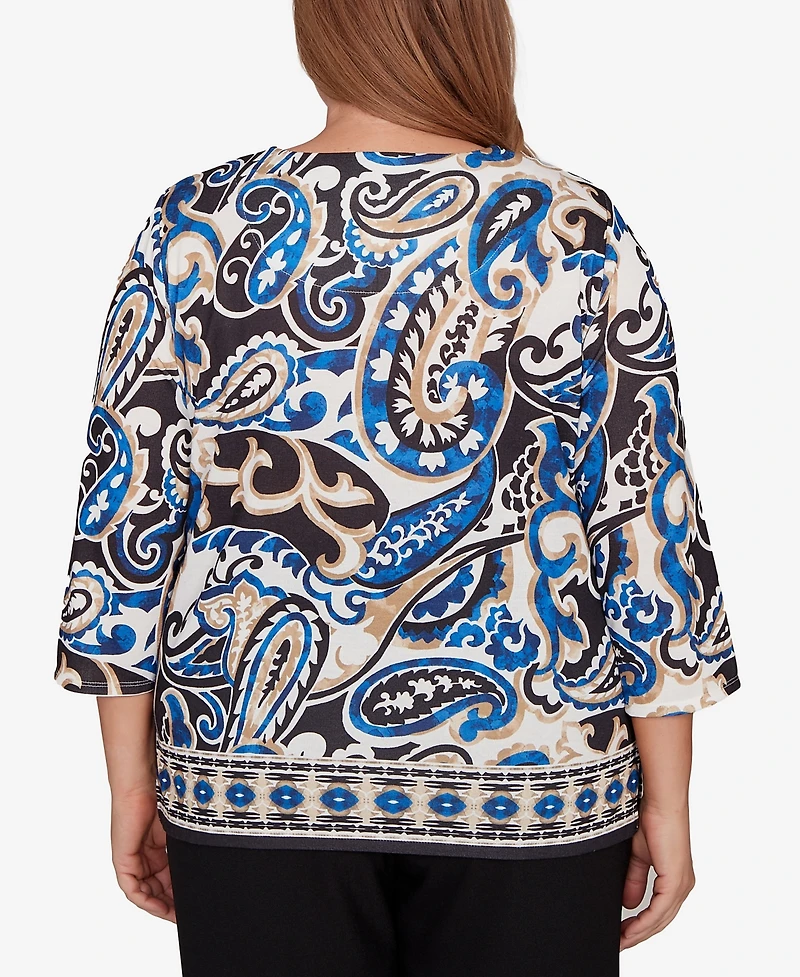 Alfred Dunner Plus Barcelona Paisley Knit Top With Necklace