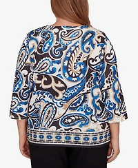 Alfred Dunner Plus Barcelona Paisley Knit Top With Necklace
