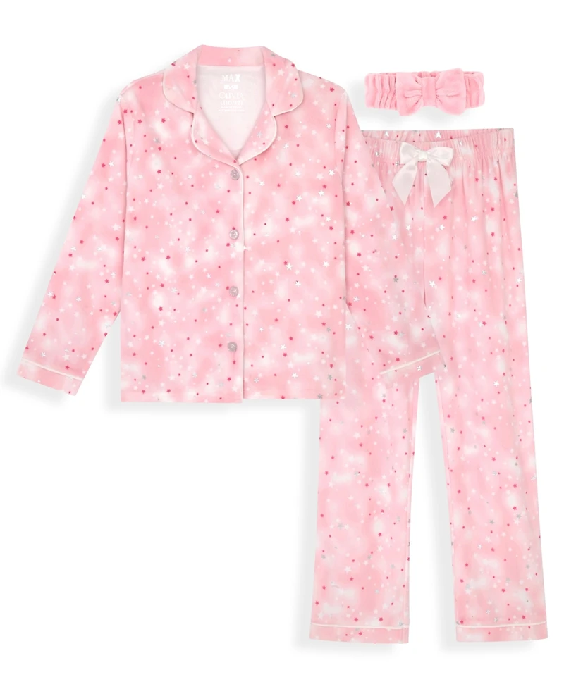 Max & Olivia Girls 7-16 3-Piece Soi Foil Velour Pajama Set with Scrunchie