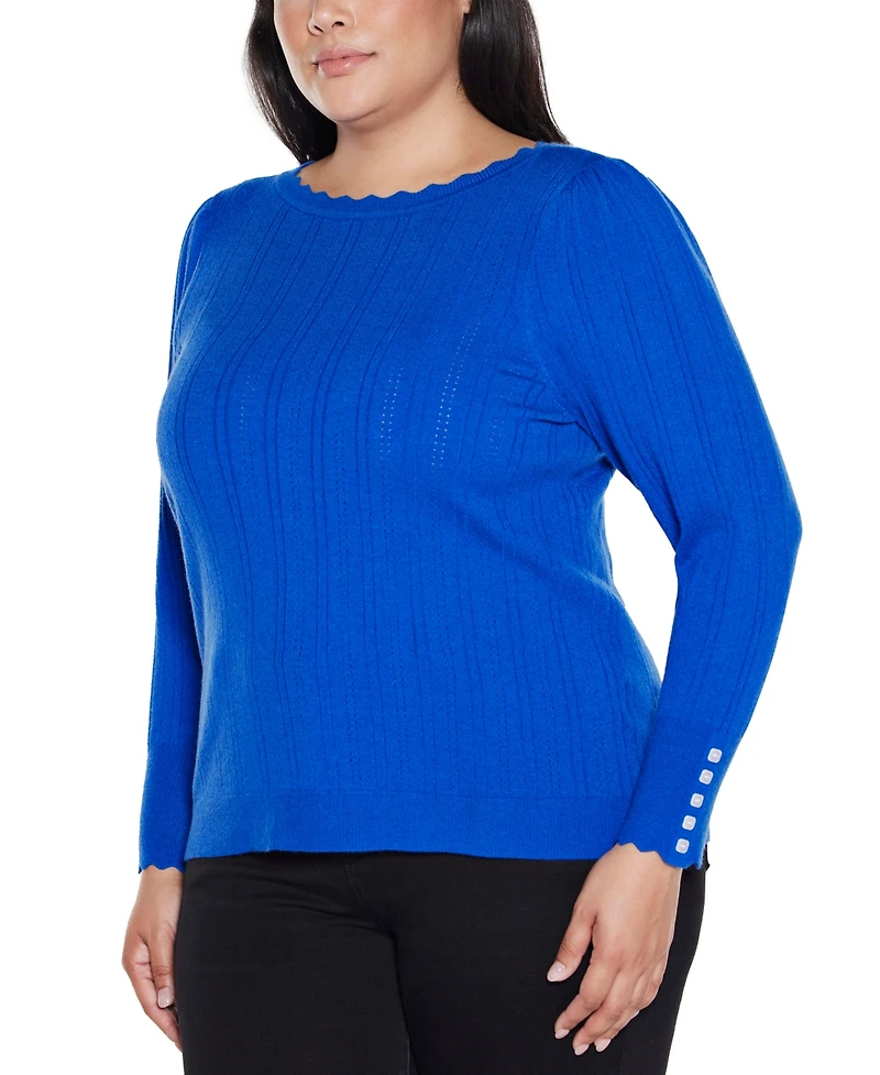 Belldini Plus Scalloped-Trim Boat Neck Sweater
