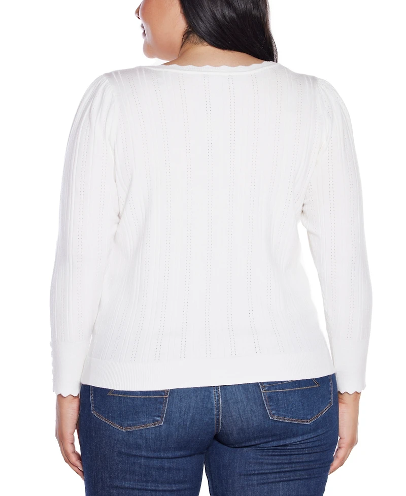 Belldini Plus Scalloped-Trim Boat Neck Sweater