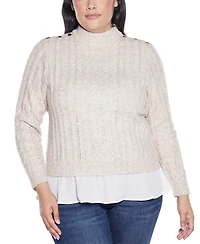Belldini Plus Black Label Chiffon-Hem Cable Sweater