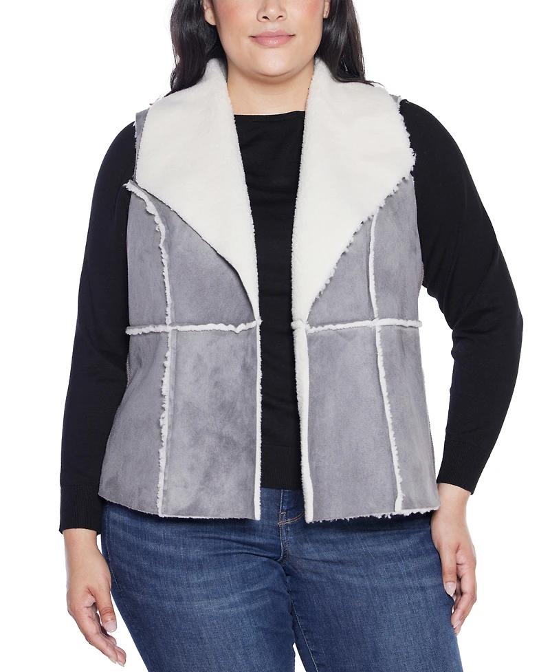Belldini Plus Black Label Sherpa-Trim Vest Sweater