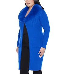 Belldini Plus Black Label Ribbed-Collar Duster Cardigan Sweater