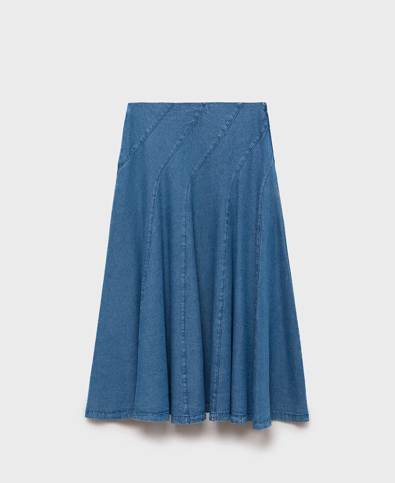 Mango Women's Stitching Detail Denim Midi Skirt