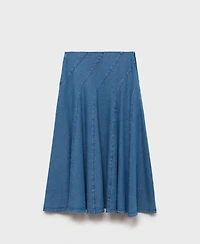 Mango Women's Stitching Detail Denim Midi Skirt