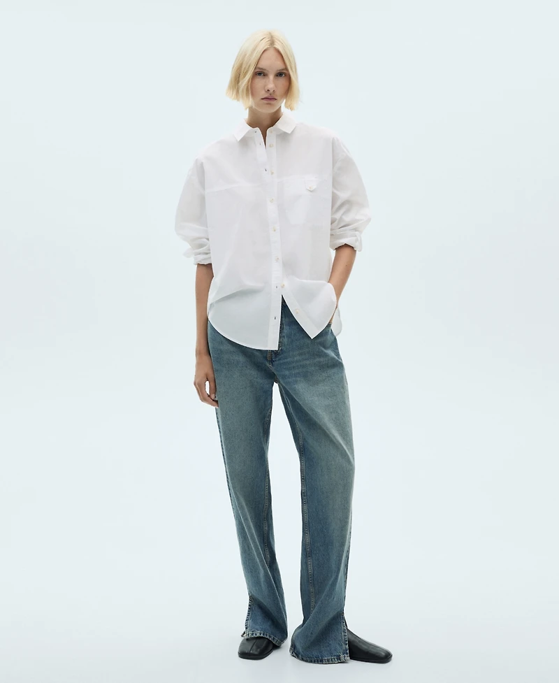 Mango Women's Decorative Button Cotton Shirt