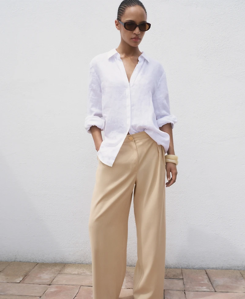 Mango Women's Straight-Fit Pleated Pants