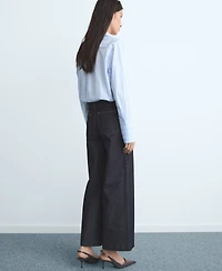 Mango Women's Stitching Detail High-Waisted Culotte Jeans