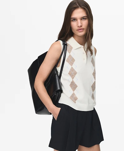 Mango Women's Diamond-Print Polo-Neck Sweater Vest