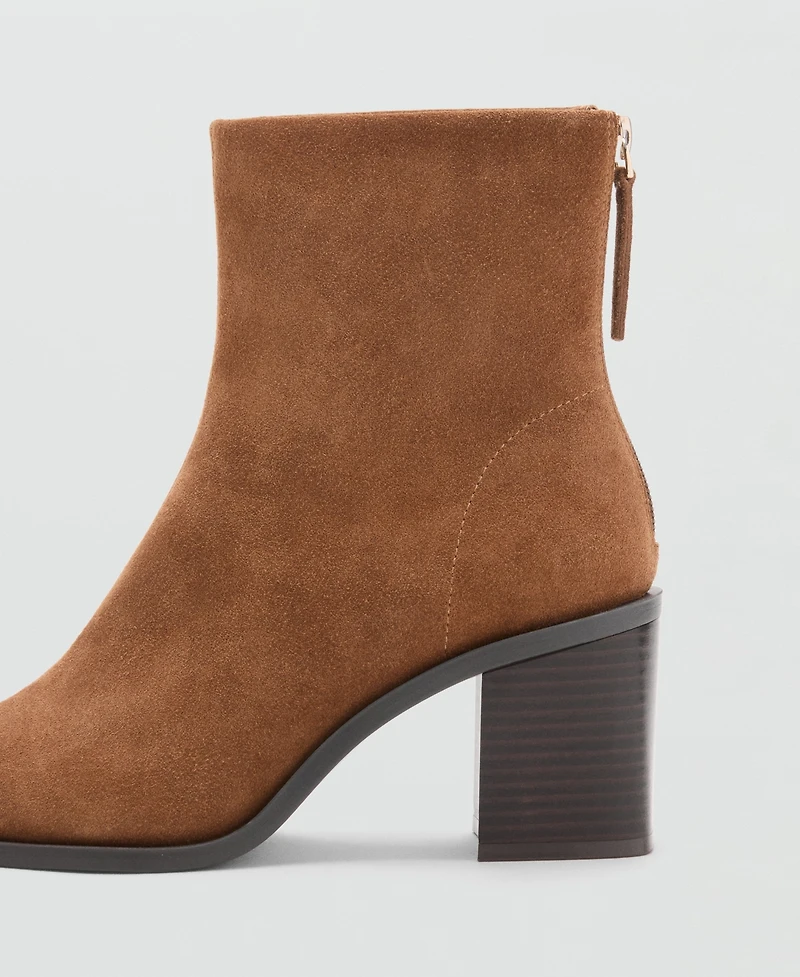 Mango Women's Block Heel Suede Leather Ankle Boots