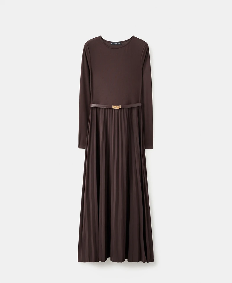 Mango Women's Belt Combined Pleated Dress