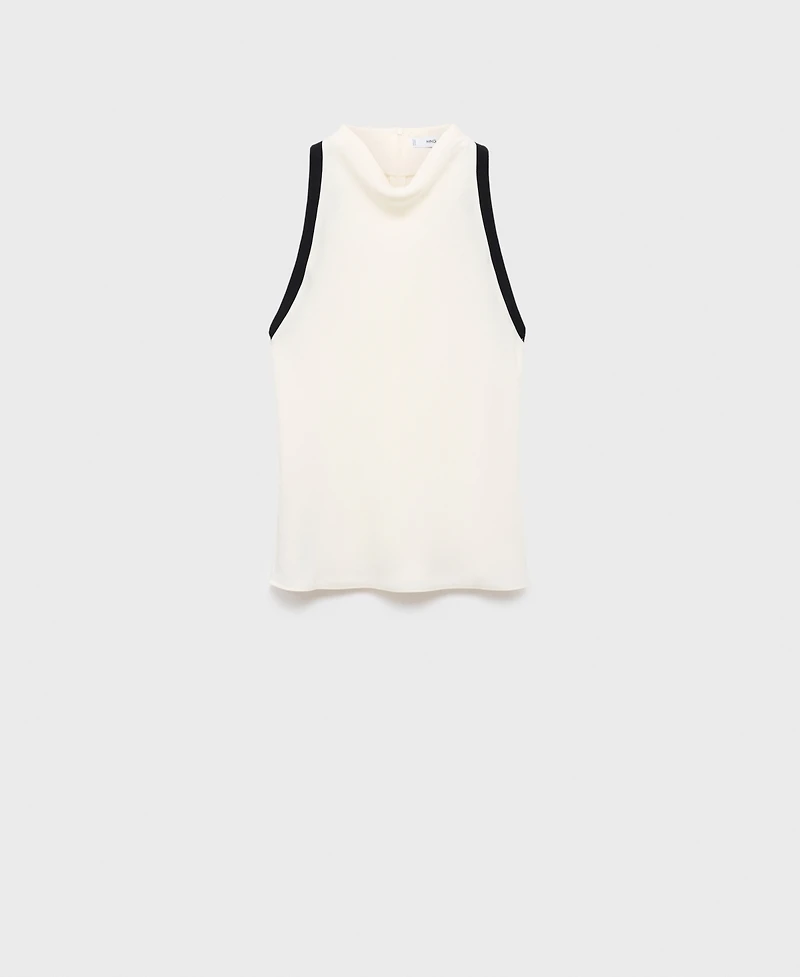 Mango Women's Contrast Trim Draped Collar Blouse