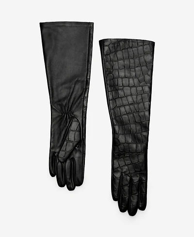 Mango Women's Long Crocodile-Effect Leather Gloves