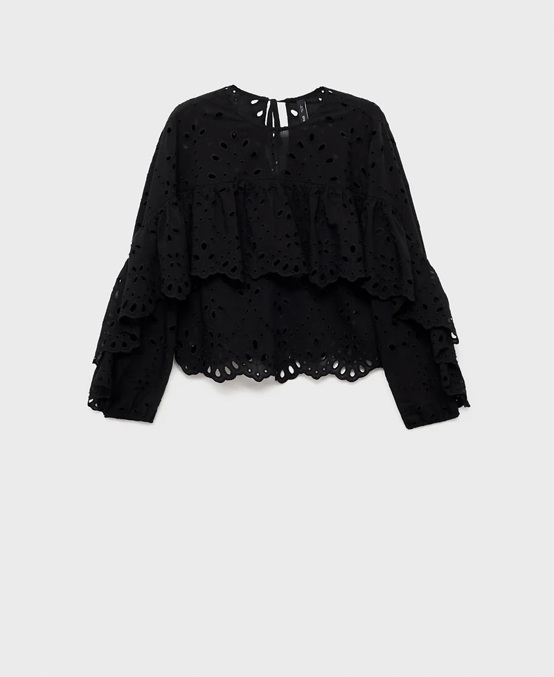 Mango Women's Embroidered Eyelet Ruffles Blouse