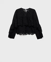 Mango Women's Embroidered Eyelet Ruffles Blouse