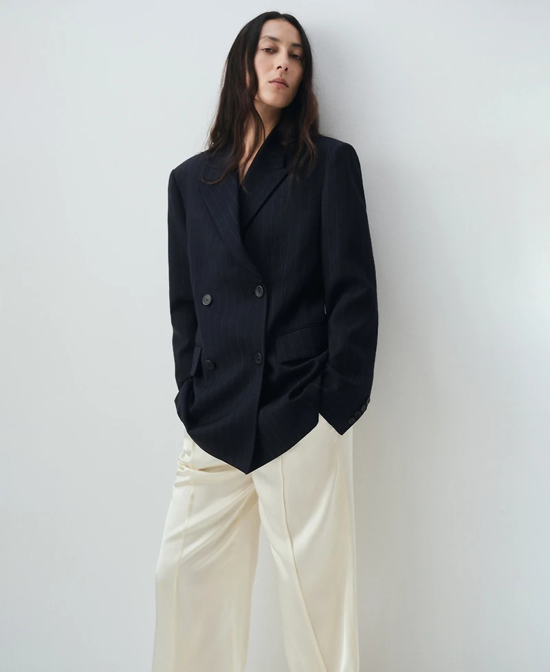 Mango Women's Double-Breasted Pinstripe Blazer