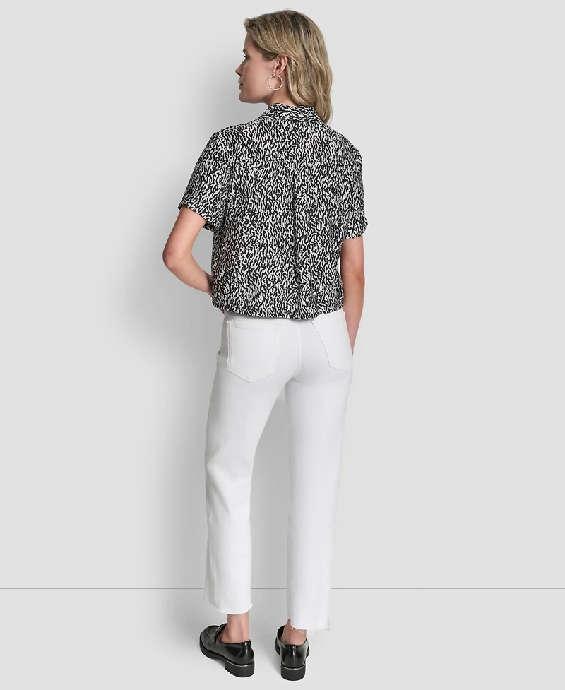 Dkny Women's Printed Camp Short Sleeve Shirt