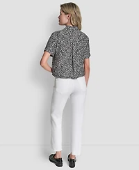 Dkny Women's Printed Camp Short Sleeve Shirt