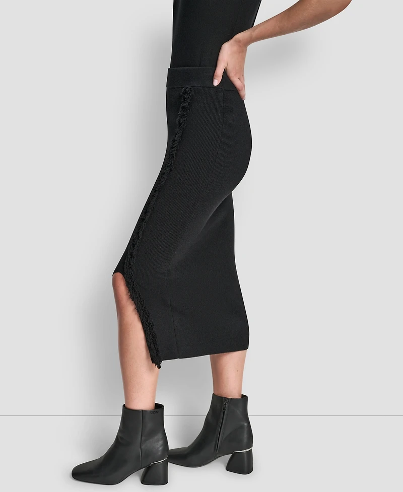 Dkny Women's Fringe Detail Bodycon Midi Sweater Skirt