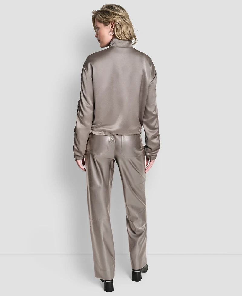 Dkny Women's Long Sleeve Ruched Cropped Bomber Jacket