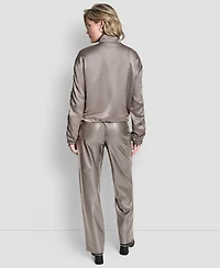 Dkny Women's Long Sleeve Ruched Cropped Bomber Jacket